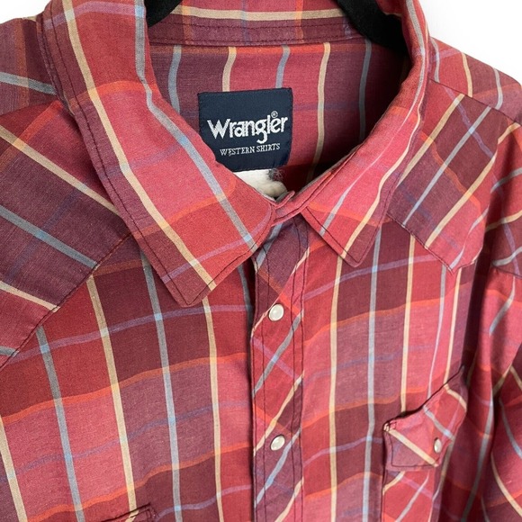Vintage 90s Y2K Wrangler Berry Red Plaid Western Pearl Snap Shirt Big and Tall - Picture 2 of 5